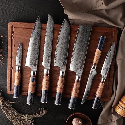 Hanikamu VG10 Damascus Chef Knife Set (7 Count)