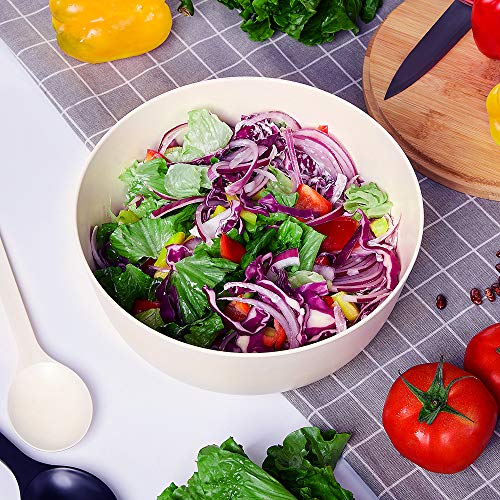 10” Bamboo Fiber Large Salad Serving Bowl Set with Wooden Lid & Servers