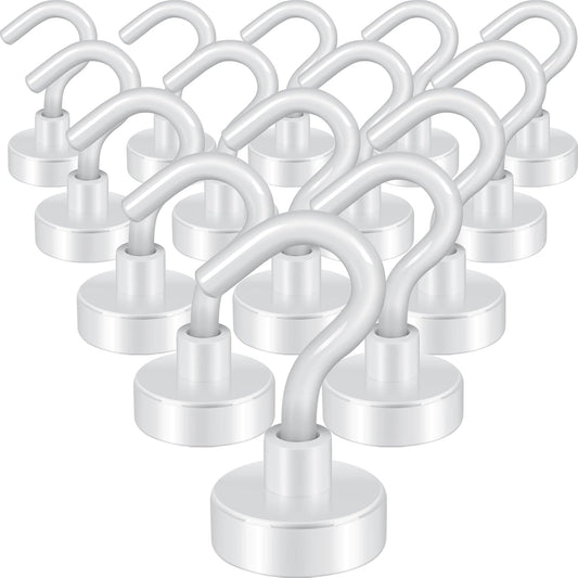 Neosmuk Magnetic Hooks,30lb+ Heavy Duty Earth Magnets with Hook for Refrigerator, Extra Strong Cruise Hook for Hanging, Magnetic Hanger for Curtain, Grill (Creamwhite, 15 Pack)