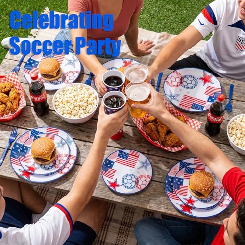 20 Red and Blue Plastic Soccer Plates
