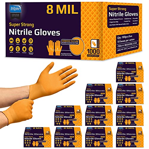 Cleanroom Orange Nitrile Gloves HEAVY DUTY 8 Mil Nitrile Chemical Resistant Medical Cooking Cleaning Disposable Gloves Case (1000 Count)