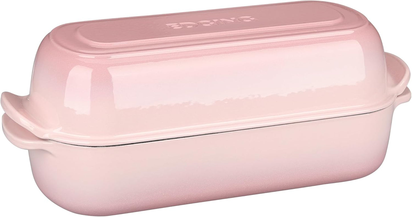 Enameled Cast Iron Loaf Pan with Lid, Dutch Oven for Homemade Bread Baking, 12.5x5.5 inch, 5Qt, Pink - Culinary Roots