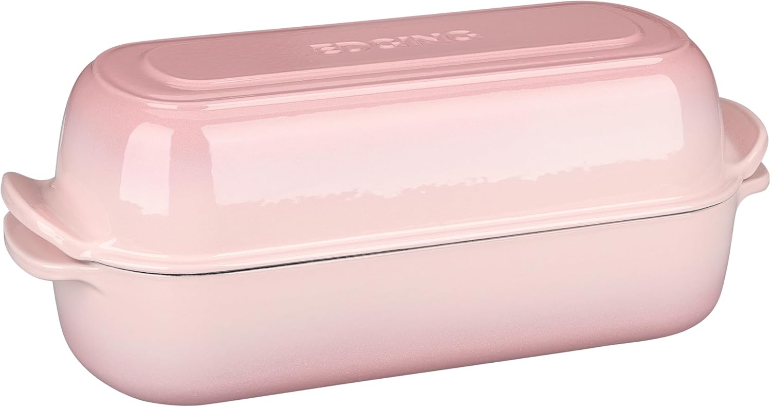 Enameled Cast Iron Loaf Pan with Lid, Dutch Oven for Homemade Bread Baking, 12.5x5.5 inch, 5Qt, Pink - Culinary Roots