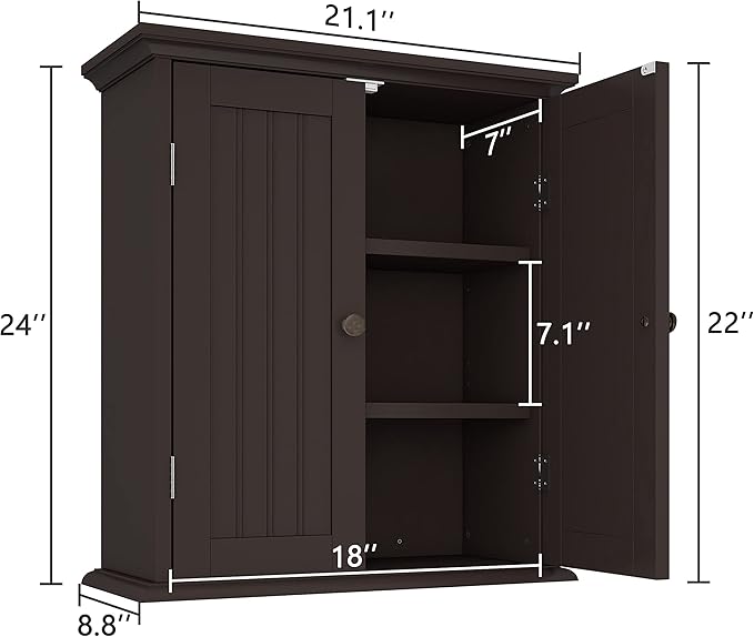 ChooChoo Bathroom Wall Cabinet, Over The Toilet Space Saver Storage Cabinet, Medicine Cabinet with 2 Door and Adjustable Shelves, Cupboard
