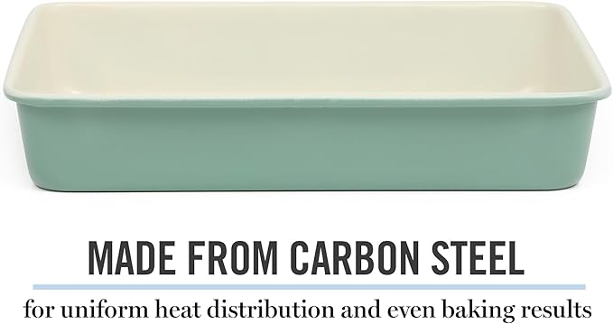 Martha Stewart Gallen 13 x 9 Inch Rectangular Nonstick Carbon Steel Cake and Baking Pan – Teal, Durable Bakeware for Even Cooking and Easy Release