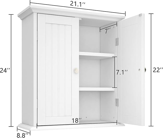 ChooChoo Bathroom Wall Cabinet Set of 2, Over The Toilet Space Saver Storage Cabinet, Medicine Cabinet with 2 Door and Adjustable Shelves, Cupboard, White