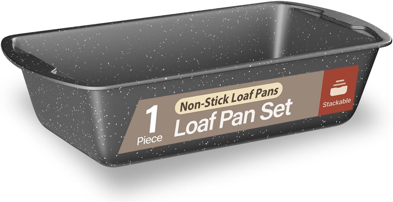Nonstick Loaf Pan Set Pack of 1, Carbon Steel 11" Large Baking Bread Pan, Oven Safe Up to 450°F, PFOA, PFOS, PTFE Free, Space Saving Stackable Design, Stain Resistant, Dishwasher Friendly, Gray Marble - Culinary Roots