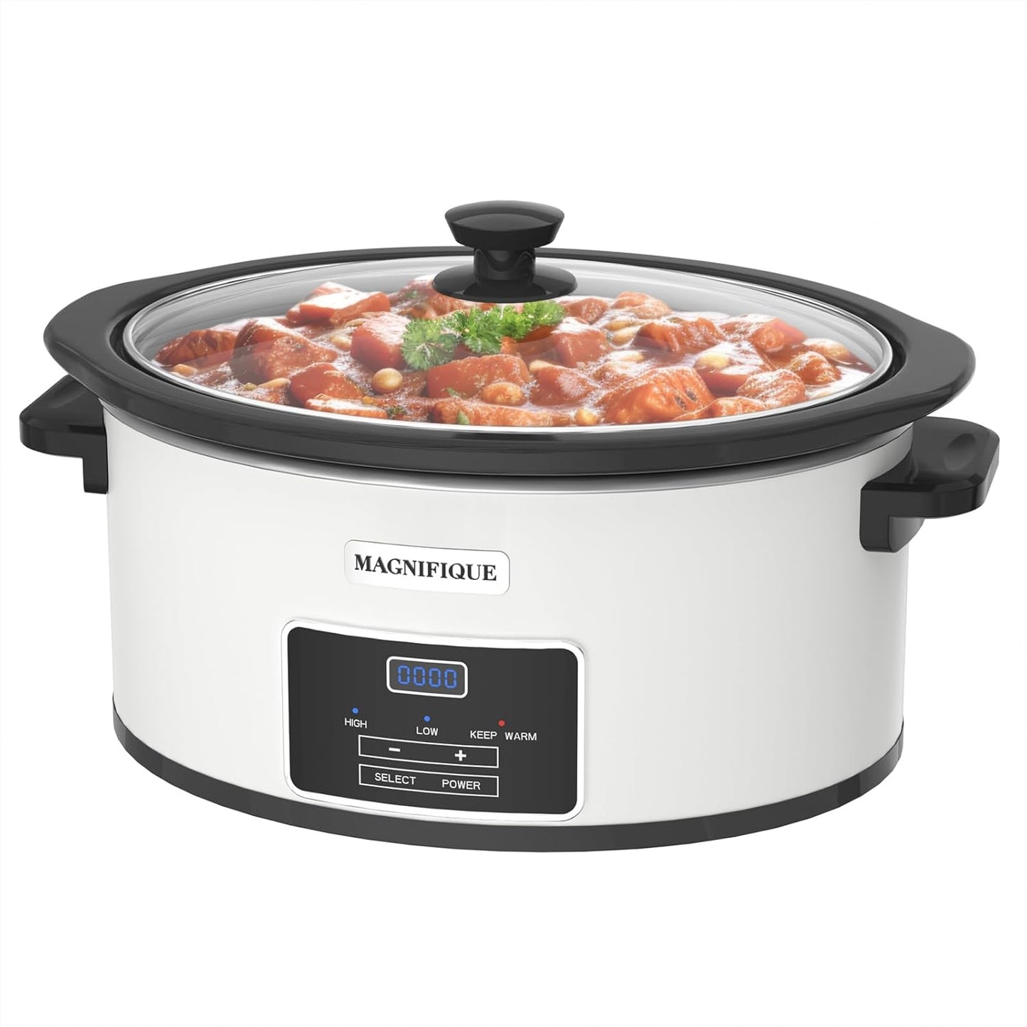 7-Quart Programmable Slow Cooker with Timer Keep Warm - Small Kitchen Appliance for Family Dinners - Serves 6+ People - Heat Settings: Keep Warm(White, Black Liner) - Culinary Roots