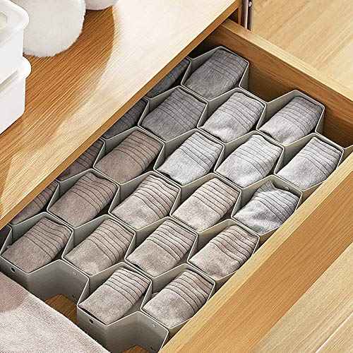 Drawer Divider Organizer Adjustable DIY Grid Honeycomb Drawer Divider for Underwear Belt Scarf Socks Gray (8 Count)