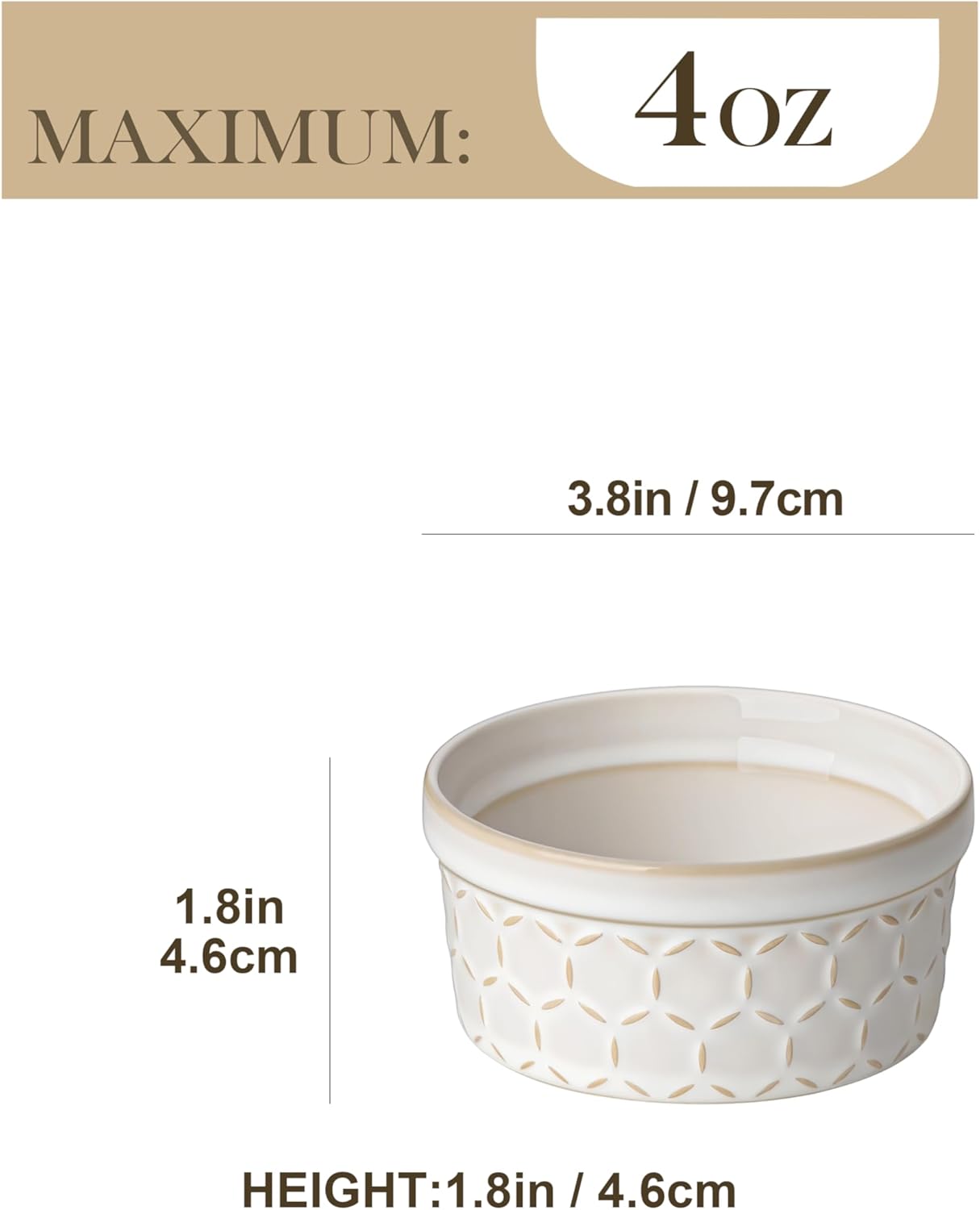 MALACASA Ramekins 4 Oz Oven Safe, Ceramic Creme Brulee Souffle Dishes, Pudding Custard Cups Ramekin For Baking, Small Dipping Sauce Bowls, Set of 4, Microwave and Dishwasher Safe, Arctic White - Culinary Roots