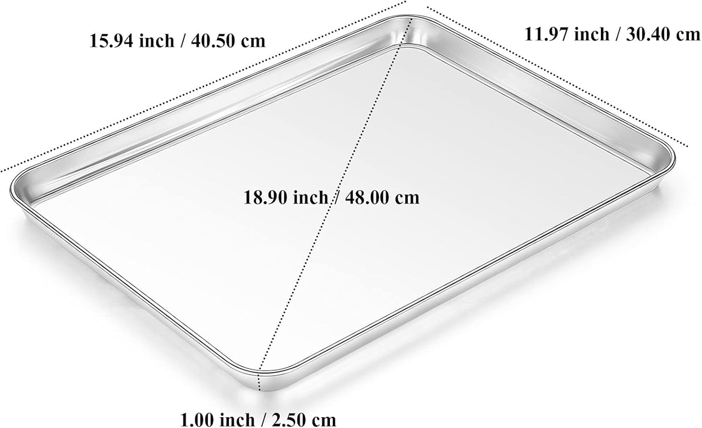 Baking Sheet, Yododo Stainless Steel Cookie Sheet Toaster Oven Tray Pan Rectangle Size 16 x 12 x 1 inch, Non Toxic & Healthy, Superior Mirror Finish & Easy Clean, Dishwasher Safe - Culinary Roots