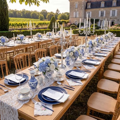 175Pcs Blue Plastic Plates with Silver Rim & Disposable Silverware with Blue Handle & Silver