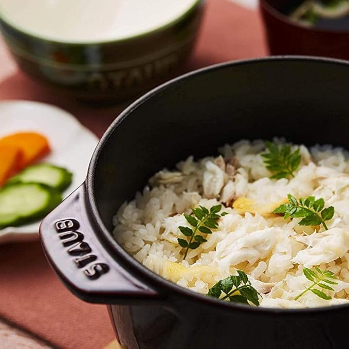 staub La Cocotte de GOHAN 40509-655 La Cocotte de GOHAN Black M 6.3 inches (16 cm) Rice Pot, 2 Pieces, Cast Iron Pot, Induction Compatible, Rice Cooker