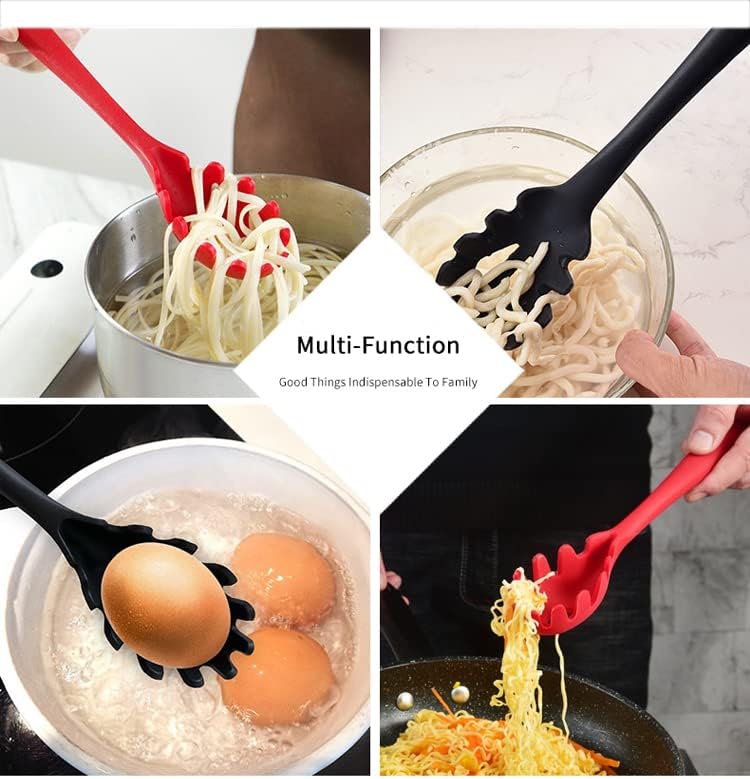 Silicone Pasta Fork (11.5"), High Heat Resistant to 480°F, Hygienic One Piece Design, Spaghetti Strainer & Server Spoon Pasta Forks (Gray) - Culinary Roots