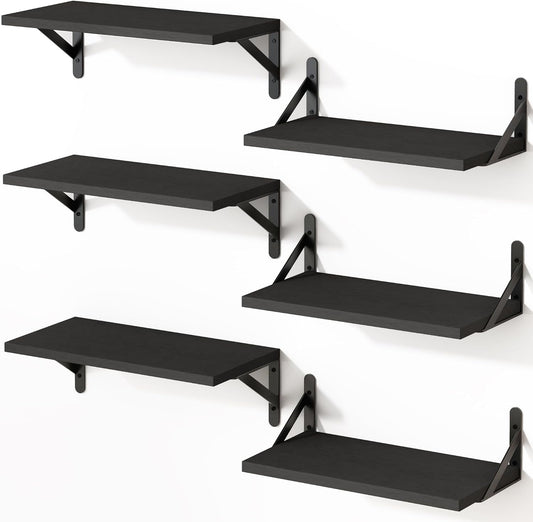 YGEOMER 16.5 Inch Floating Shelves for Wall, Farmhouse Wall Shelves for Bedroom, Bathroom Storage, Living Room and Kitchen Decor (Set of 6 Black)