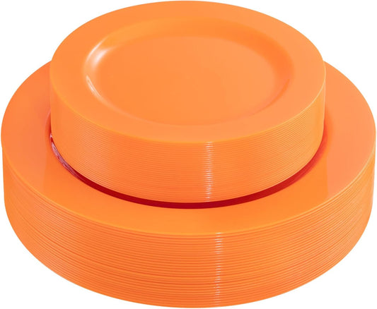 FLOWERCAT 60PCS Orange Plates - Heavy Duty Orange Plastic Plates Disposable for Halloween & Thanksgiving Party - Serve 30 Guests 10.25inch and 7.5inch - Culinary Roots