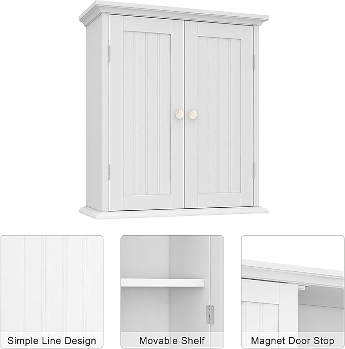 ChooChoo Bathroom Wall Cabinet Set of 2, Over The Toilet Space Saver Storage Cabinet, Medicine Cabinet with 2 Door and Adjustable Shelves, Cupboard, White