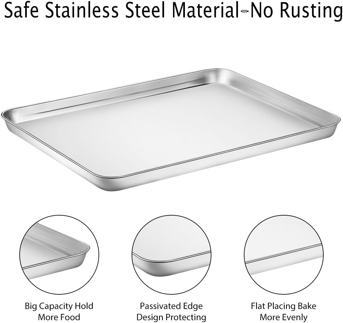 Baking Sheet, Yododo Stainless Steel Cookie Sheet Toaster Oven Tray Pan Rectangle Size 16 x 12 x 1 inch, Non Toxic & Healthy, Superior Mirror Finish & Easy Clean, Dishwasher Safe - Culinary Roots