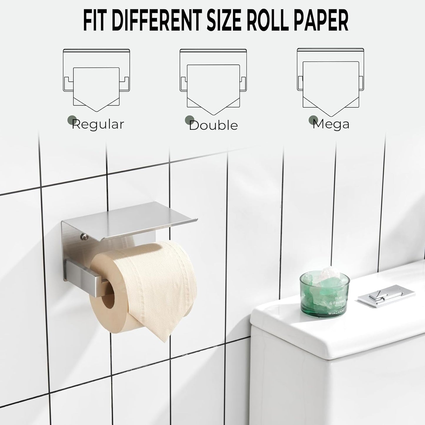 KOKOSIRI Toilet Paper Roll Holder Brushed Nickel Toilet Paper Holder with Shelf Stainless Steel Bathroom Dispenser Wall Mounted, B2010BR