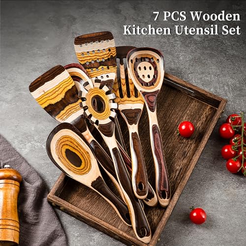 7 Piece Brown Pakkawood Utensils Set (7 Count)