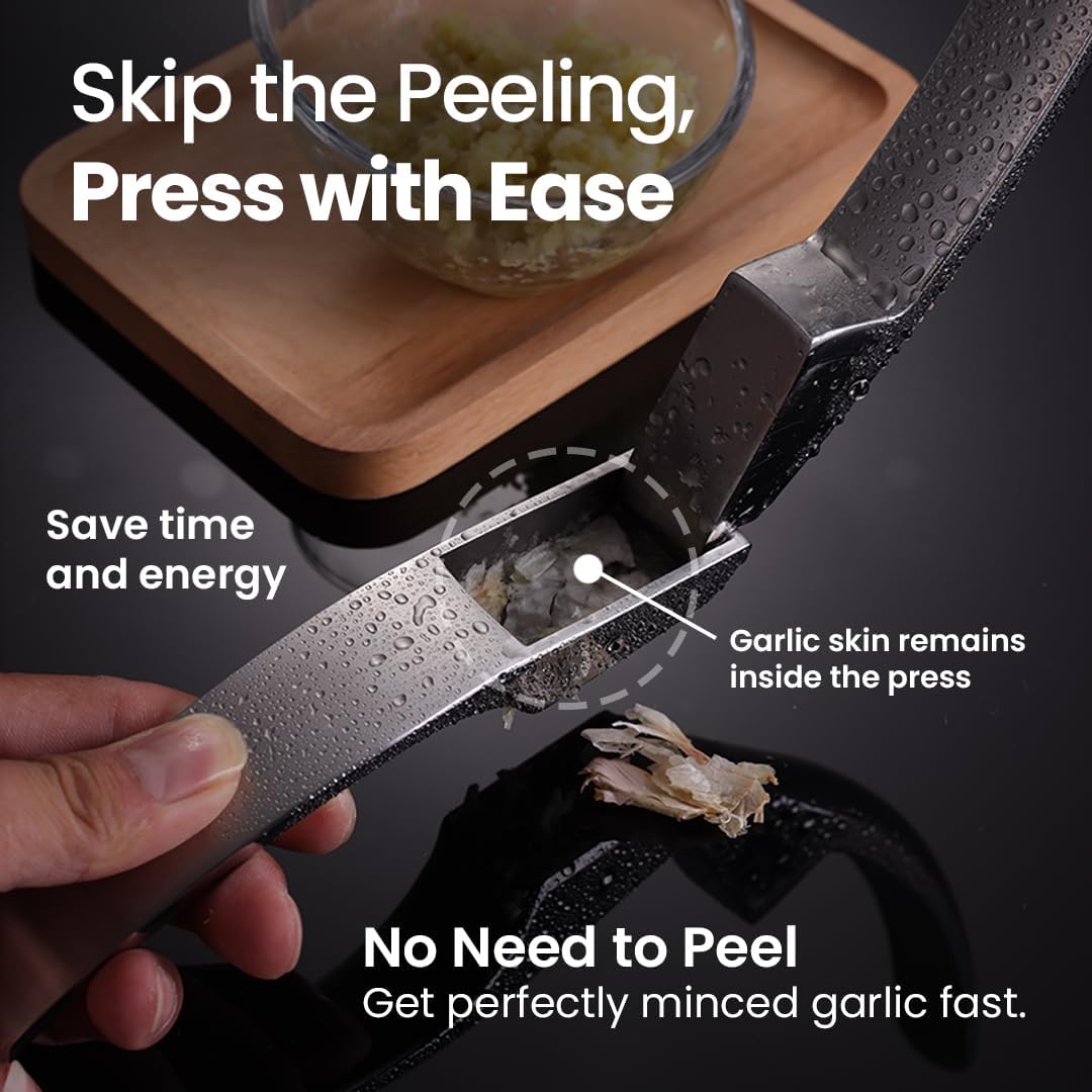 No Peeling Required Garlic Press Stainless Steel with Detachable Handle for Fine Mincing-Premium Garlic Mincer Tool, Rust-Proof, Easy to Clean, Dishwasher Safe Garlic Crusher with Lifetime Replacement - Culinary Roots