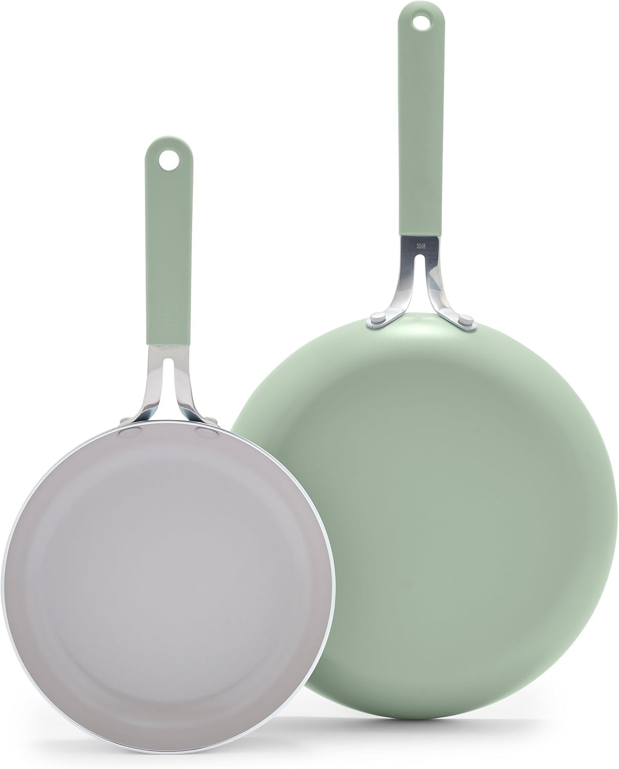 GreenLife 8” & 10” 2 Piece Nonstick Ceramic Frying Pan Set, Lightweight Healthy PFAS-Free Skillets, Dishwasher & Oven Safe, Durable Body, Silicone Stay-Cool Handles, Easy Release, Sage Green - Culinary Roots
