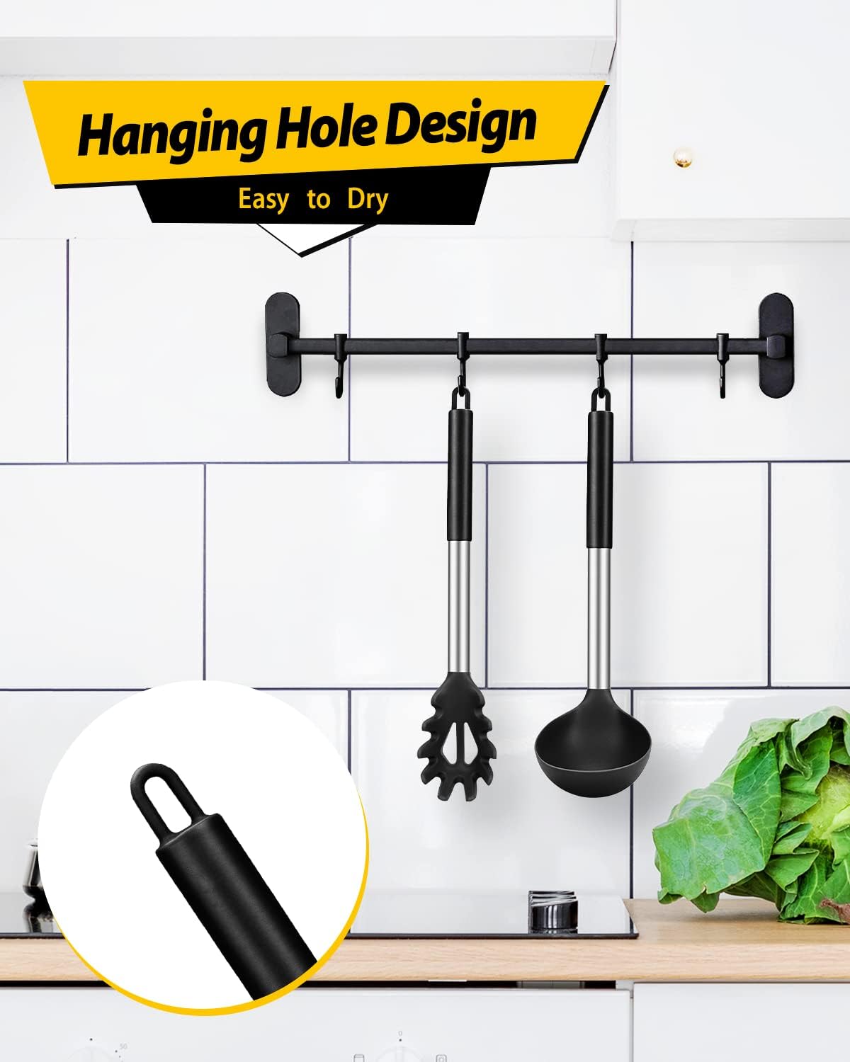 Silicone Pasta Fork and Ladle Spoon Set, Large Non Stick Kitchen Utensils for Cooking,Stirring,Serving Spaghetti, Soup, Sauce (BLACK) - Culinary Roots
