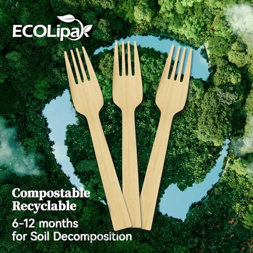 300 Count Disposable Compostable Bamboo Forks for Party