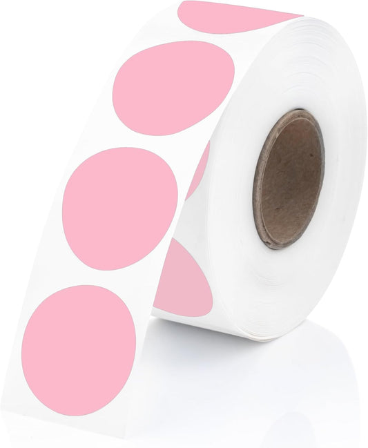 Perco Pink 1-Inch Perforated Circle Dot Thermal Sticker Labels — 735 Stickers/Roll, Direct Thermal Printer Compatible—with Permanent Adhesive for Color Coding, Garage Sales, Crafts—Made in USA