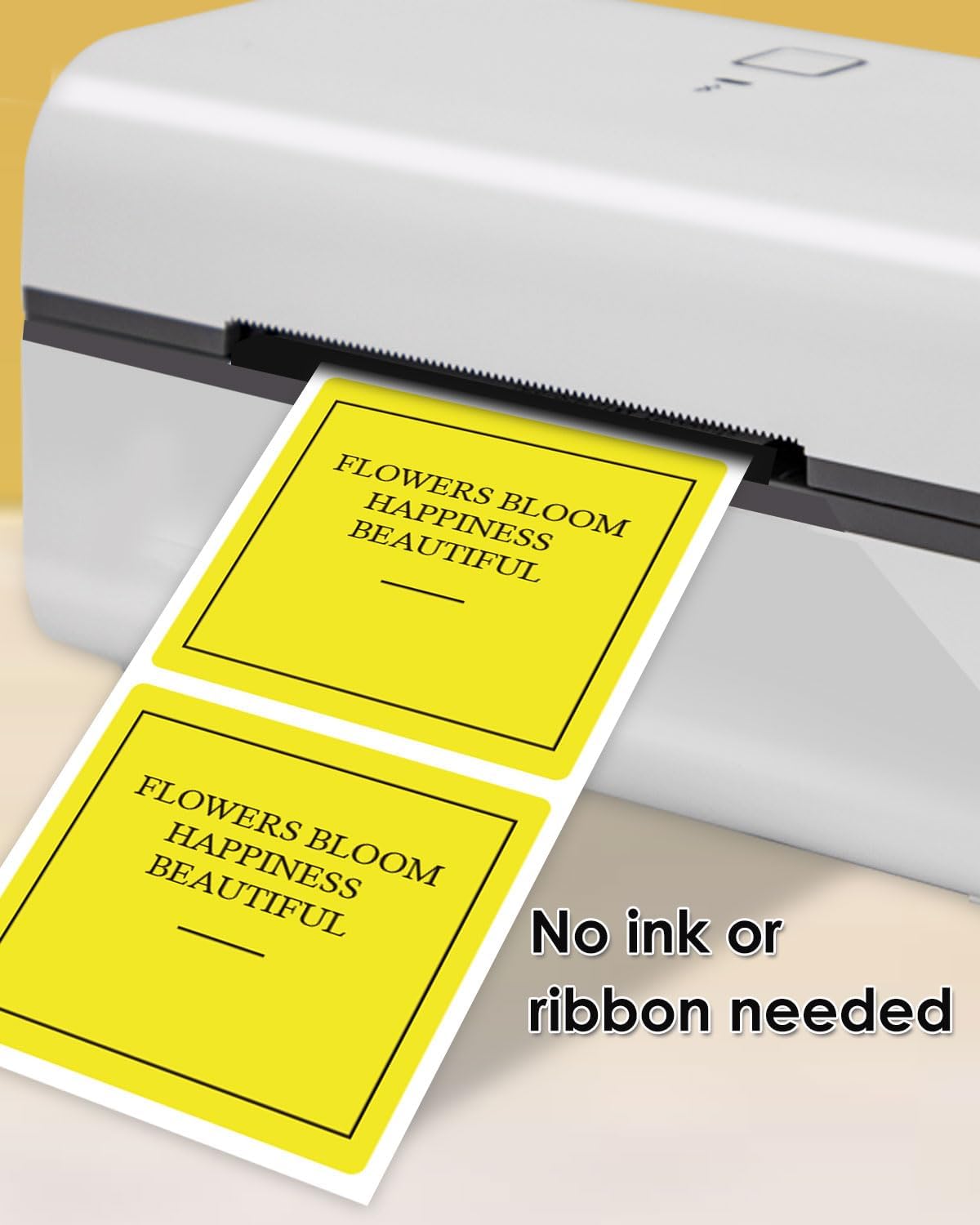 iEager Yellow Square Thermal Label Stickers, 2"x2" Self-Adhesive Square Direct Thermal Labels with Perforation Line, 500 Sheets/Roll