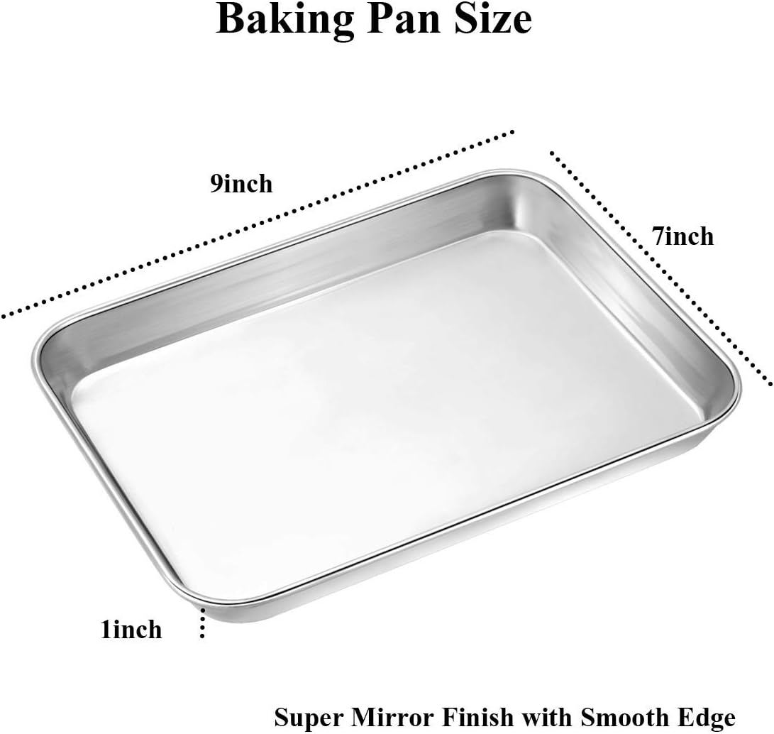 Wildone Baking Sheet Set of 2 - Stainless Steel Cookie Sheet Baking Pan, Size 9 x 7 x 1 inch, Non Toxic & Heavy Duty & Mirror Finish & Rust Free & Easy Clean - Culinary Roots