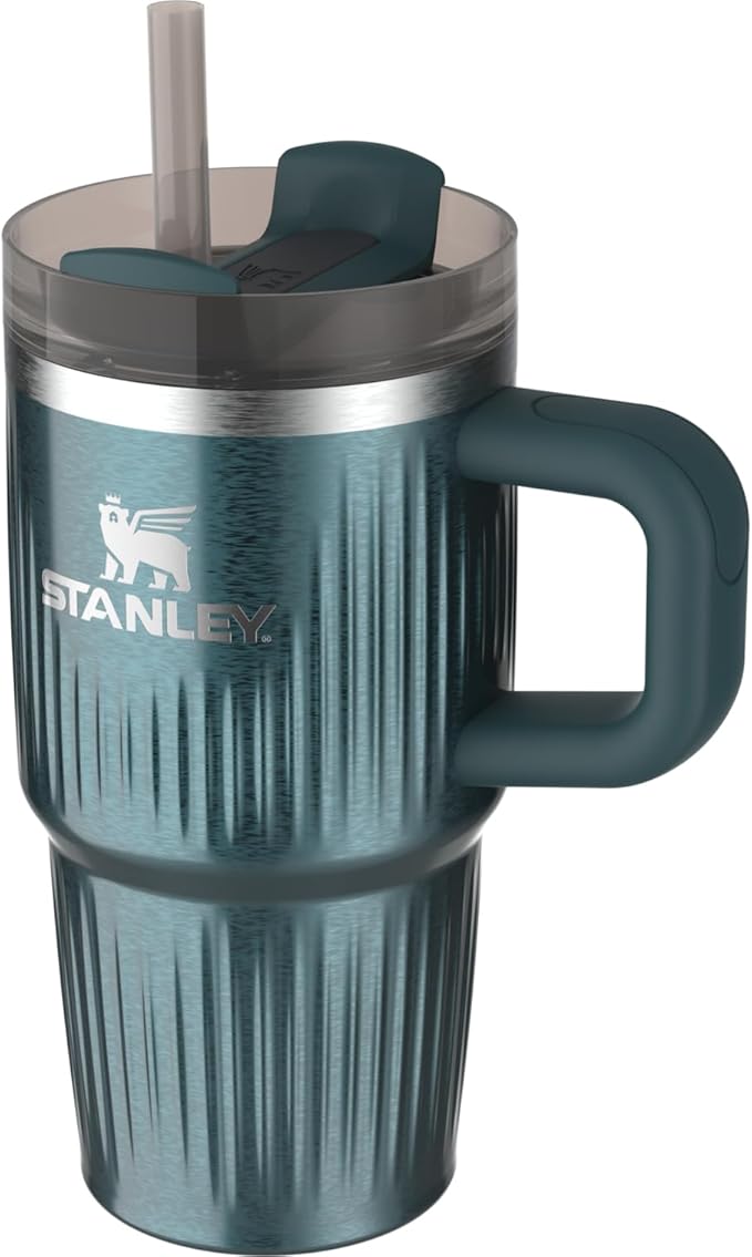 STANLEY Quencher H2.0 Tumbler with Handle and Straw 20 oz | Flowstate 3-Position Lid | Cup Holder Compatible for Travel | Insulated Stainless Steel Cup | BPA-Free | Fluted Marina Shine