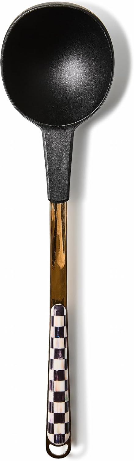 MACKENZIE-CHILDS Kitchen Ladle, Silicone Ladle Spoon for Cooking, Black-and-White Courtly Check - Culinary Roots