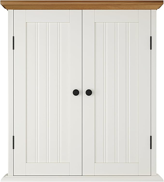 ChooChoo Bathroom Wall Cabinet, Over The Toilet Space Saver Storage Cabinet, Medicine Cabinet with 2 Door and Adjustable Shelves, Cupboard, Antique White & Brown
