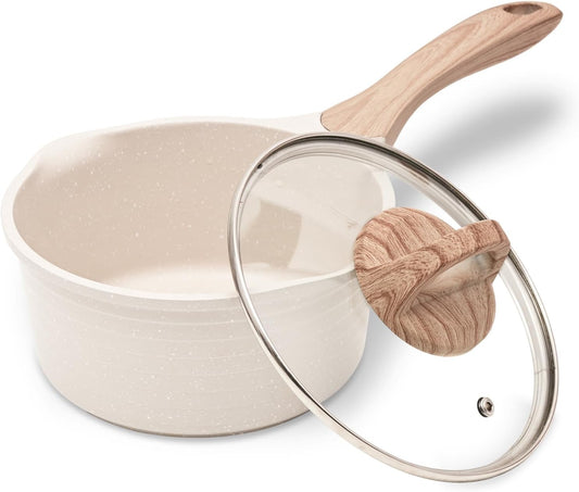 JEETEE 2 Quart Sauce Pan with Lid, Non Stick Small Pot with Coating, Masterclass Cookware Sauce Pot for Cooking, PFOA/PFOS Free(Beige) - Culinary Roots
