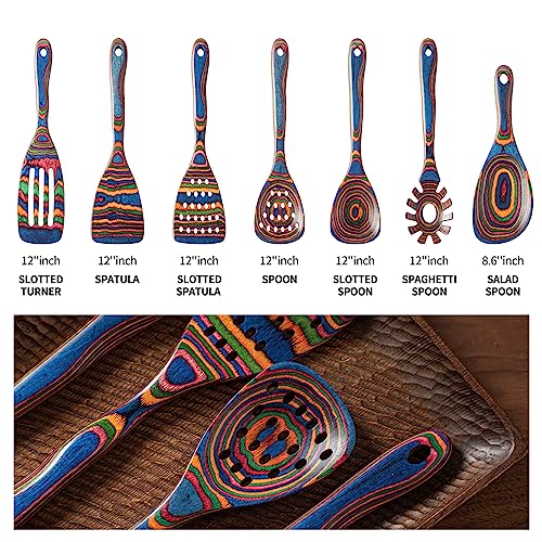 Pakka wood 7 Piece Blue Wooden Cooking Utensils (7 Count)