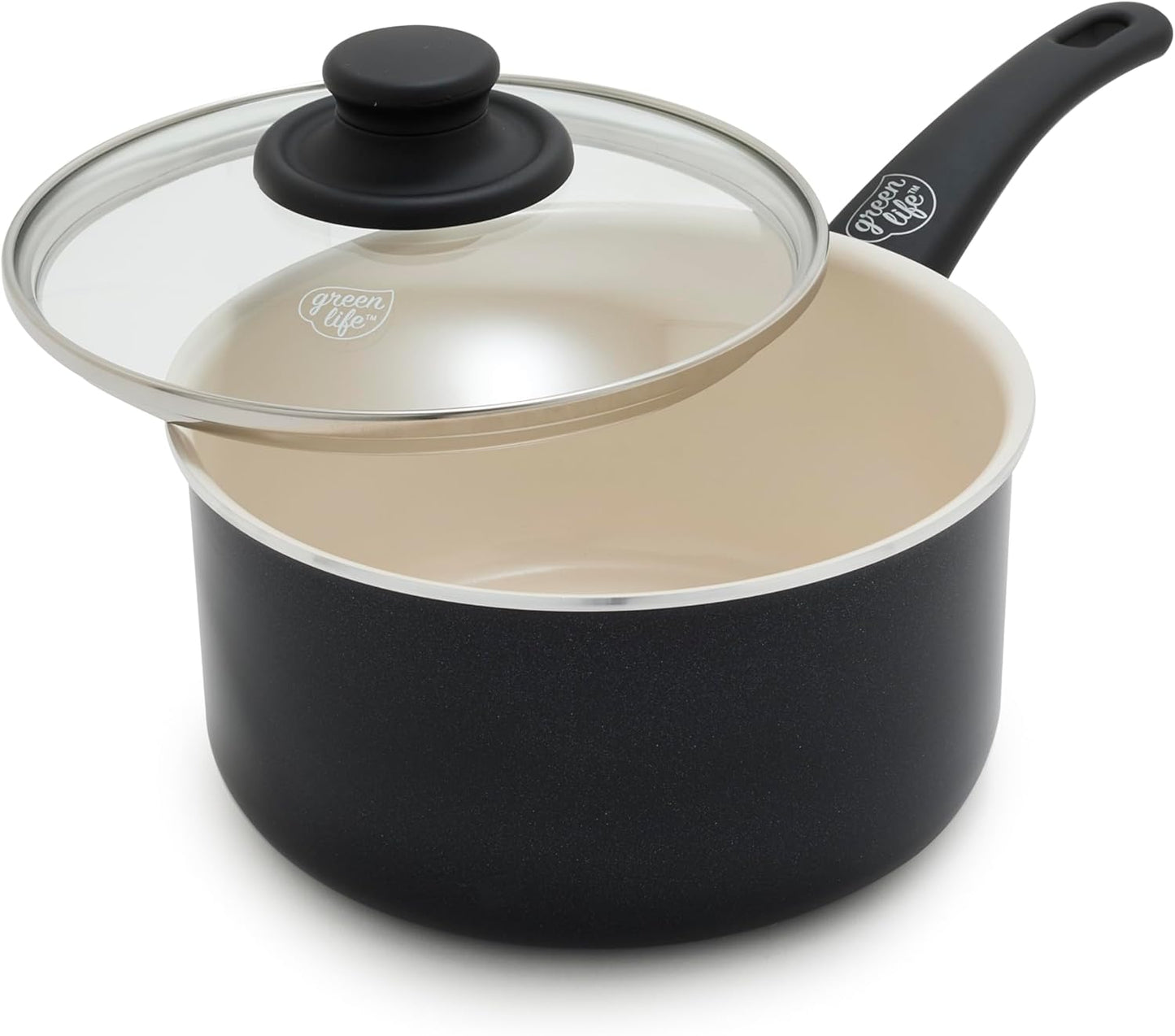 GreenLife 2 Quart Ceramic Nonstick Saucepan with Lid, PFAS-Free, Stay-Cool Handle, Multipurpose Kitchen Cooking Pot, Dishwasher & Oven Safe, Black - Culinary Roots