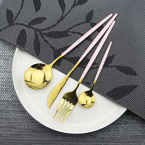 30 Piece Stainless Steel Pink Gold Satin Finish Flatware Set (6 Count)