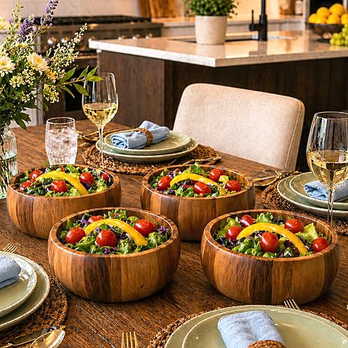 Woodard & Charles Set of 4 Acacia Wood Large Ind. Salad Bowls (4 Count)
