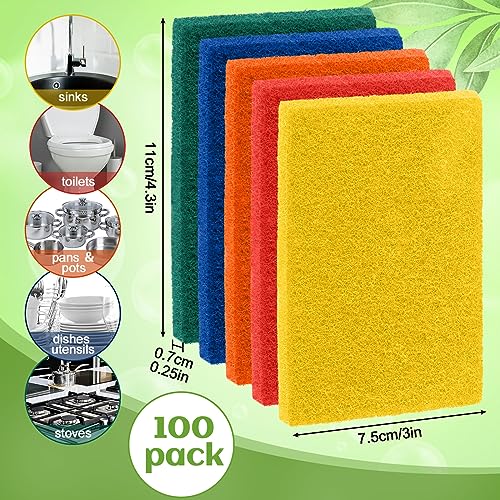 100 Pcs Heavy Duty Scouring Pads Bulk for Kitchen Dish