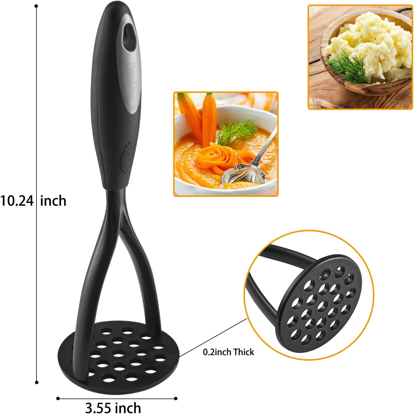 KSENDALO Nylon Potato Masher Set of 2, Thick Nonstick Food Masher Comfortable Rubber Wrapped Handle European Imported Nylon Blade, Black - Culinary Roots