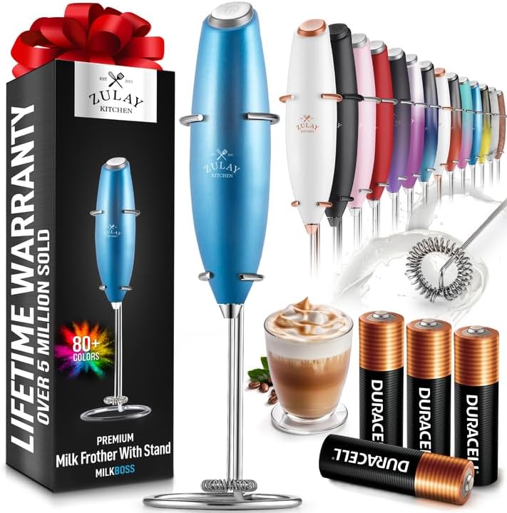 Zulay Kitchen Powerful Milk Frother Wand With 4 AA Duracell Batteries - Ultra Fast Handheld Drink Mixer - Electric Whisk Foam Maker for Coffee, Lattes, Cappuccino, Matcha & Creamer - - Culinary Roots