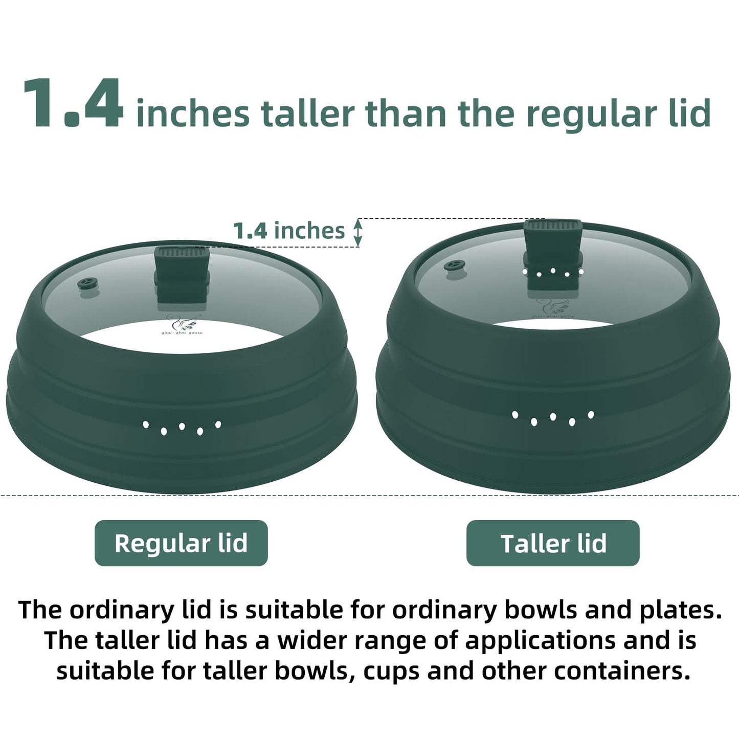 Microwave Splatter Cover Glass Cover Guard Lid with Collapsible Silicone for Food Pot Plate Cover 10.8 inch Dark Green