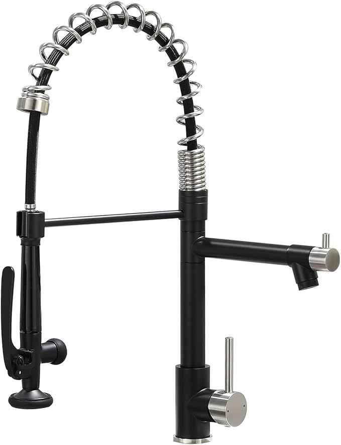Pull Down Kitchen Faucet with Sprayer,Fapully Commercial Matte Black&Brushed Nickel Kitchen Sink Faucets