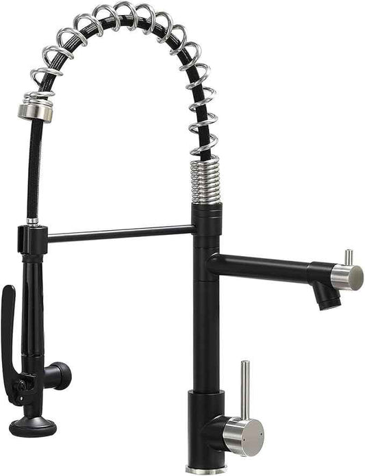 Pull Down Kitchen Faucet with Sprayer,Fapully Commercial Matte Black&Brushed Nickel Kitchen Sink Faucets