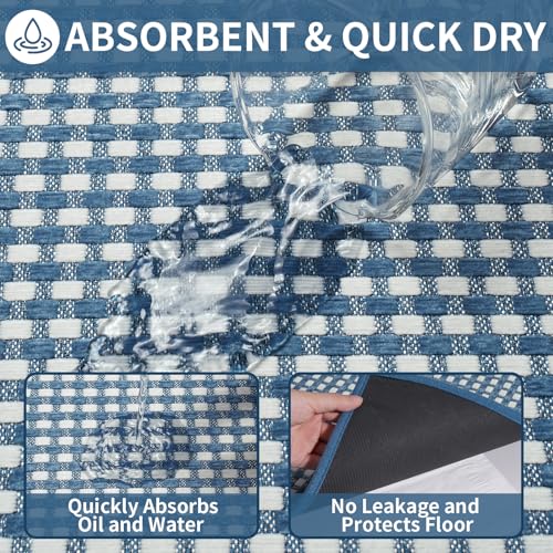 Kitchen Rugs Kitchen Mats for Floor Non Slip Washable Blue 17" x47