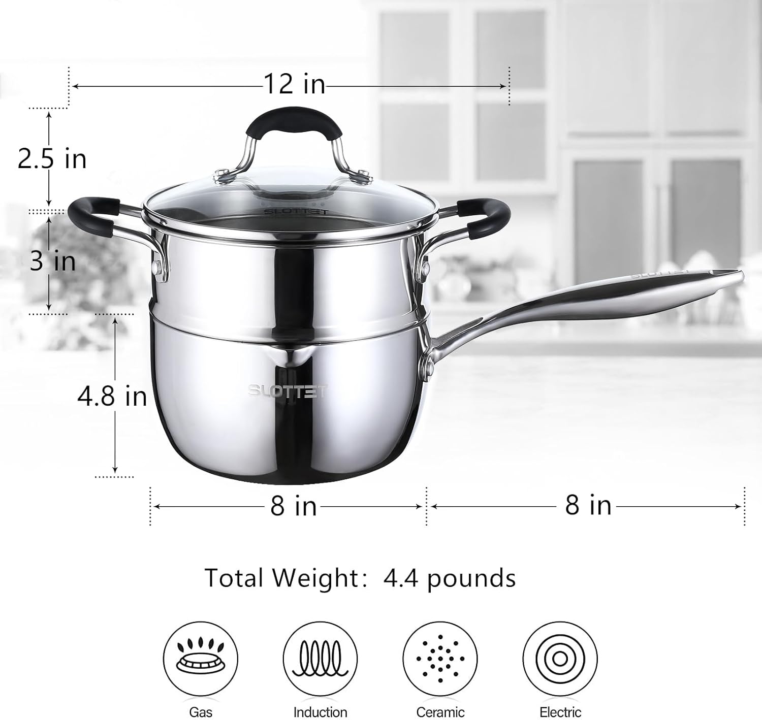 3.5 Quart Stainless Steel Saucepan with Steamer, Tri-Ply Full Body Small Multipurpose Pot with Pour Spout,Strainer Glass Lid, 3 Qt Sauce Pan for Cooking with Stay-cool Handle. - Culinary Roots