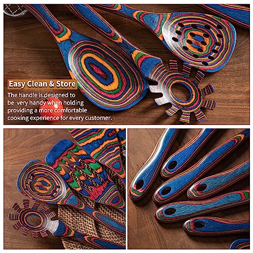 Pakka wood 7 Piece Blue Wooden Cooking Utensils (7 Count)