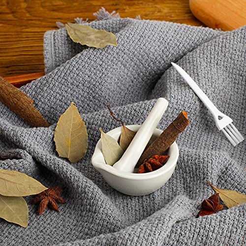 2 Sets Mini Mortar and Pestle Set Porcelain with 2 Brushes (2 Count)
