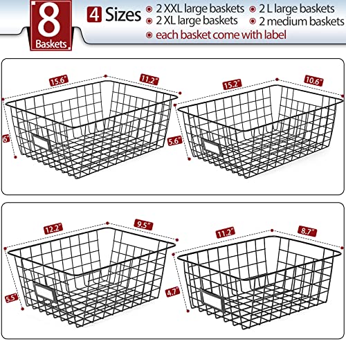 8 Set Extra Large Wire Baskets for Organizing with Lables (8 Count)
